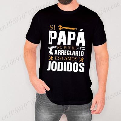 Camiseta para Homem Se o Pai Não Conseguir Consertar Estamos Perdidos Retro Espanhol Pai Papa Presente Roupa de Motociclista Masculina Moda Casual Camiseta