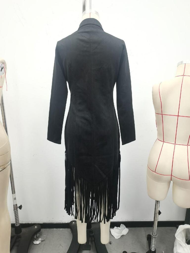 Westlicher Cowboy Wildleder Fransen Schlankes Kleid - Langärmelig, 2025 Stil