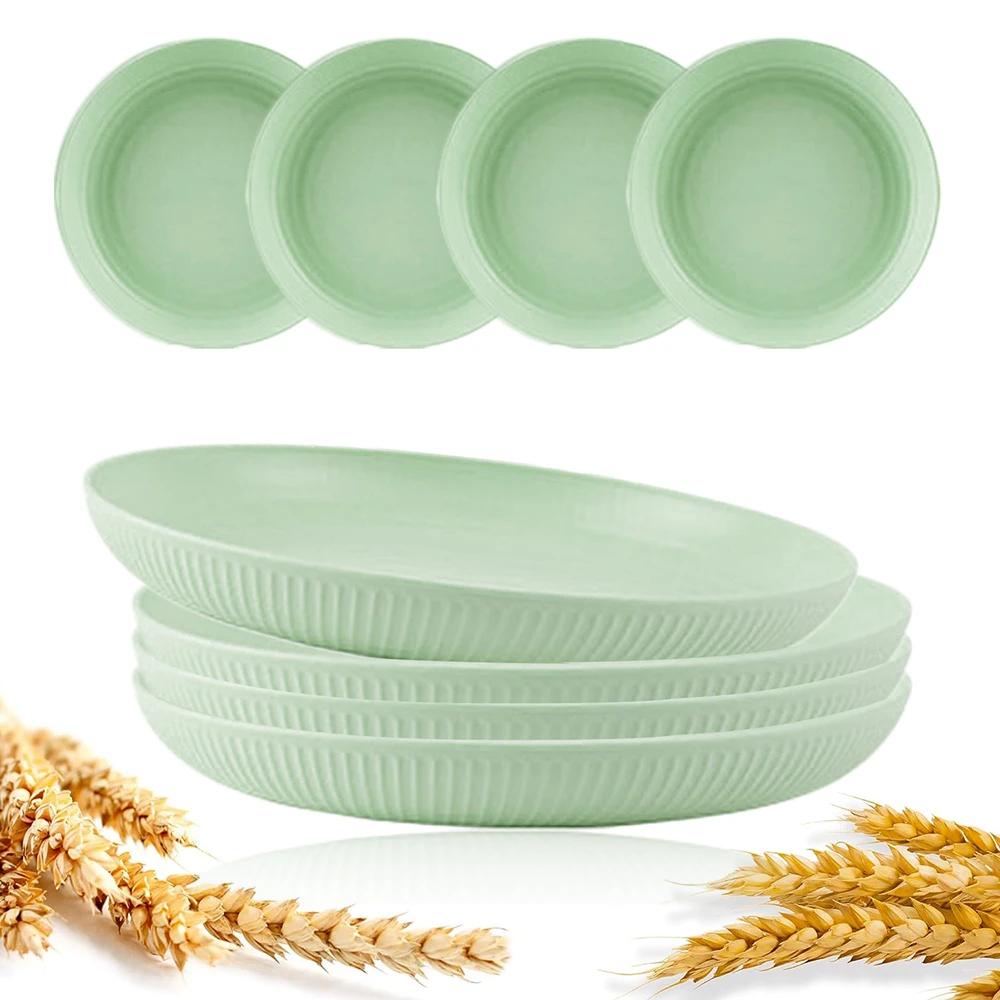 8Pcs Wheat Straw Plates Reusable Baby Feeding Dishes Salad Snack Fruit Plate Picnic Dishes Unbreakable Kitchen Dinnerware