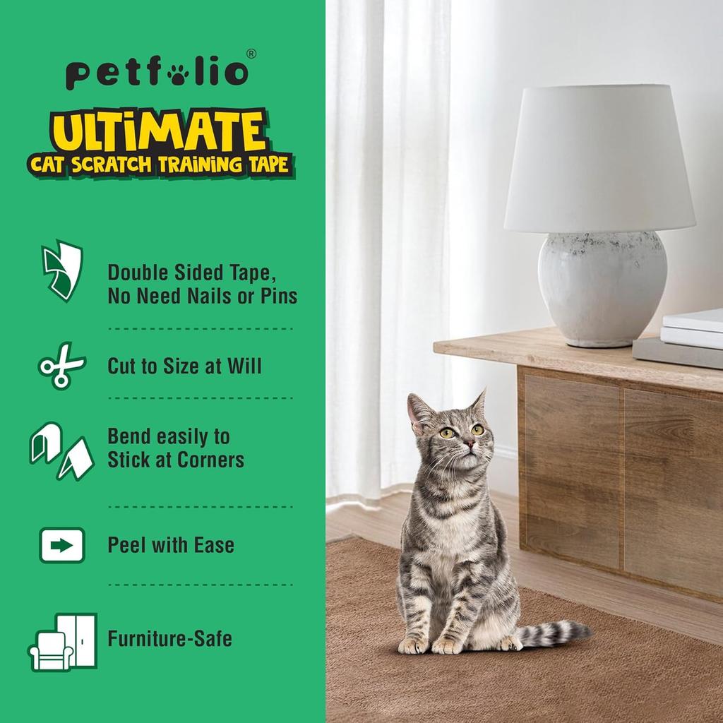 18 Pack Anti Cat Scratch Deterrent for Furniture - Transparent Clear Double Sided Anti Scratch Cat Tape for Furniture. Effective Sticky Paws Tape for