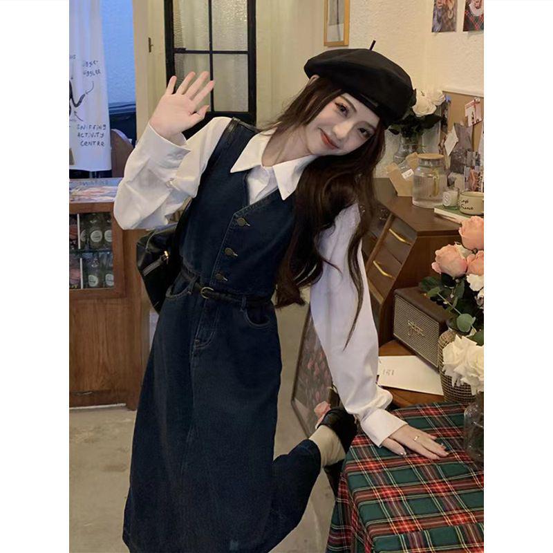 Elegant High-Waisted Campanula Denim Dress Set - Slimming Spring 2026 Arrival
