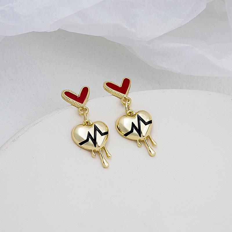 New Product Small Fresh Love Electrocardiogram Stud Earrings Jewelry Simple Fashion Design Earrings Jewelry