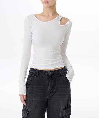 MUSINSA STANDARD WOMAN Women'S Tencel Slim Cut-Out String Long Sleeve T-Shirt [White]
