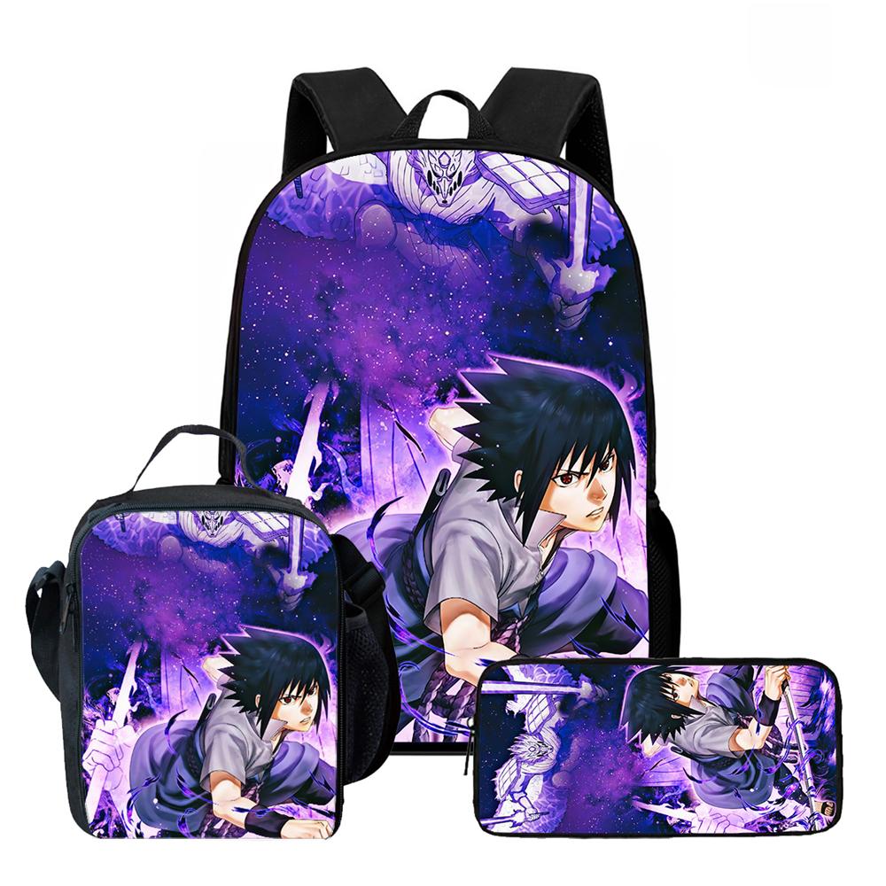 3Pcs Set NARUTO Anime School Rucksack With Front Pocket & Sling Carry Tote & Pencil Bag,Durable&Lightweight,for Boys&Girls Age 6-10