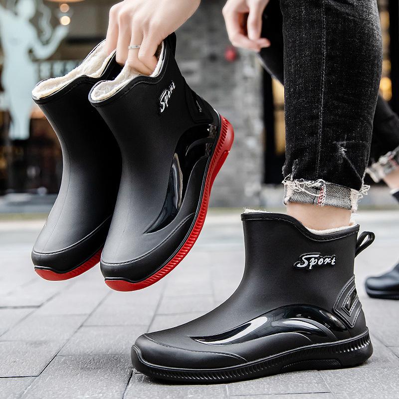 Fashion rain shoes men's adult thickened outer wear waterproof shoes medium tube bundle mouth rubber shoes velvet overshoes fishing cotton rain boots