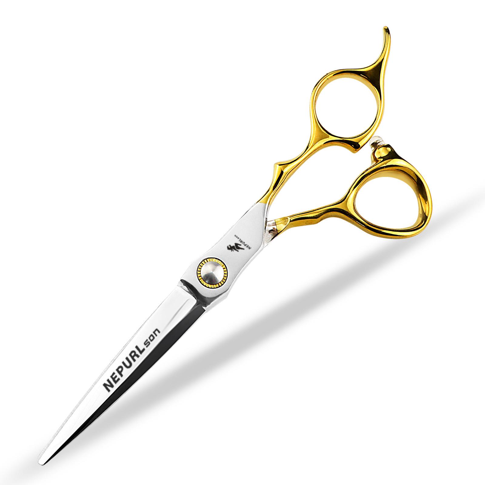 Gold 6-Inch Napson Sword Style Hairdressing Scissors - Serrated Thinning Scissors with Bearing Screw