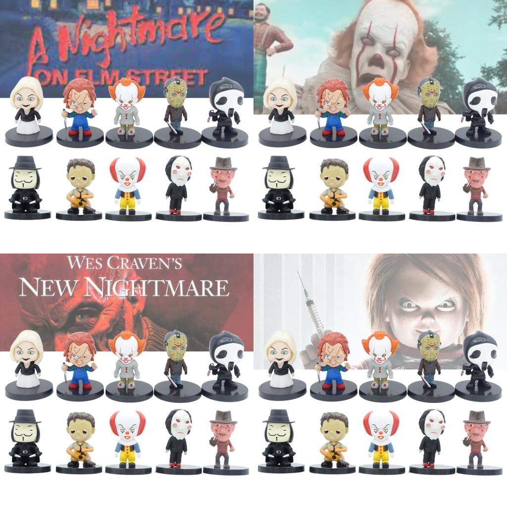 Sada 10 PVC figurek postav z hororových filmů Chucky, Joker, The Crow a další!