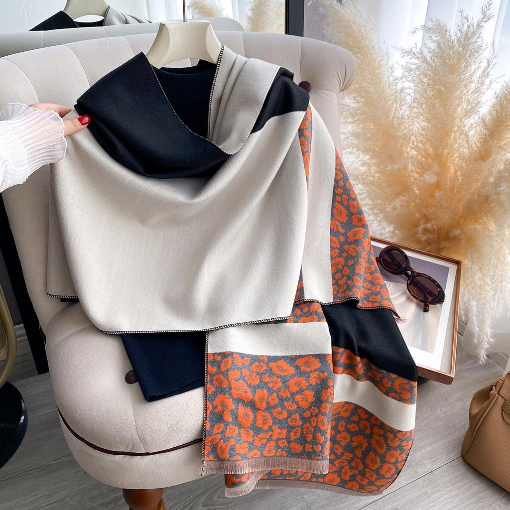 Elegant Ladies Pashmina Jacquard Cashmere Scarves Winter Thick Warmth Two-Sided High Quality Shawl Coldproof Blanket Scarf