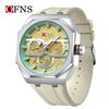 OFNS Men's Waterproof Octagonal Quartz Wristwatch with Large Dial & Three-Eye Six-Hand Design