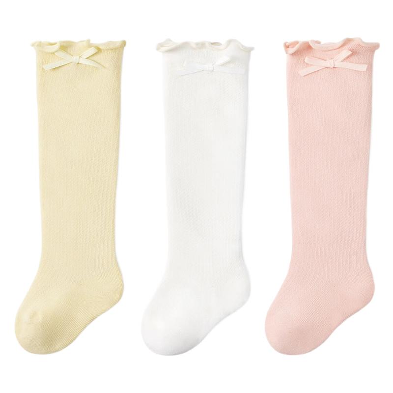 Nidoxiong Baby Girls Summer Thin Cotton Over-the-Knee Socks 3-Pack -1