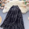 Gerüschter Feen-Temperament-Rock Frühling und Sommer Dünn und Lang Hohe Taille A-Linienform Mesh Unregelmäßiger Kuchenrock
