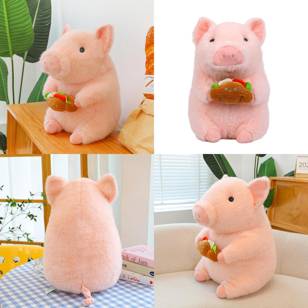 Adorable Pink Hamburger Dudu Pig Plush Toy Soft Cuddly Stuffed Doll For Girls