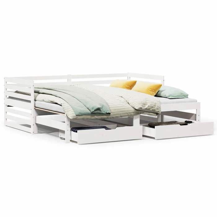 VidaXL Daybed with Drawers White 90x200 Cm Solid Pine Wood, Sofa Bed, Comfortable Sofa Bed, Daybed with 3302196