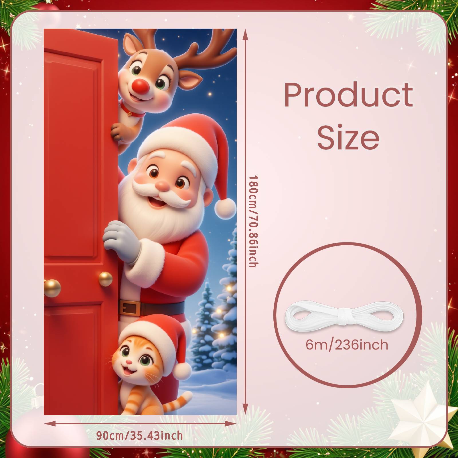 

Xmas Background Red Door Decor Santa Claus Banner Santa Display Festive Colors Reindeer Backdrop For Kids Party Christmas Party