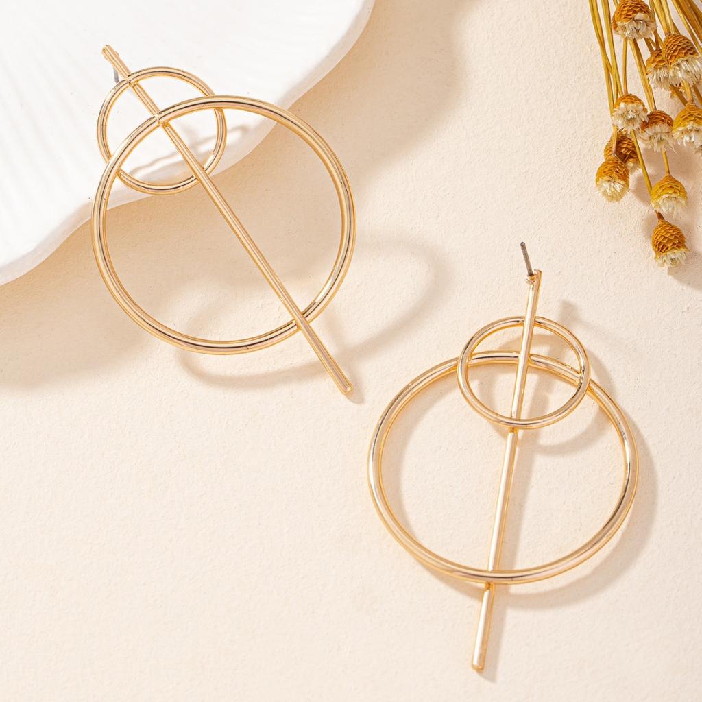 Large Earrings, Geometric Circles, Hollow Simple Long Stud Earrings, High-End Fashion Accessories