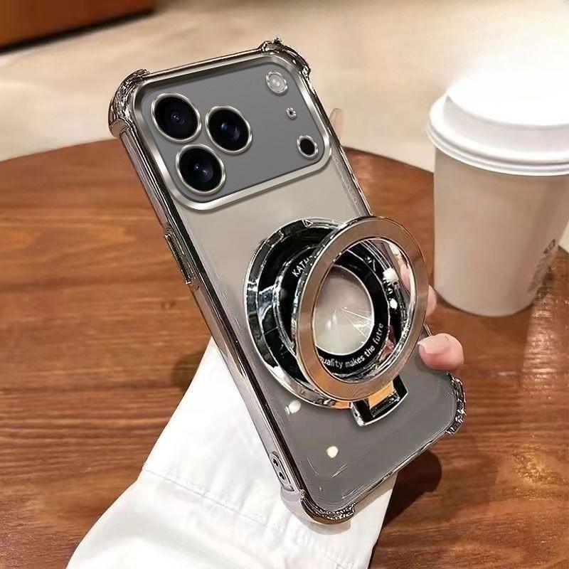 

Прозрачный противоударный чехол с магнитным держателем и гальваническим покрытием для IPhone 17 Air 16 16E 15 14 Plus 13 12 Mini 11 Pro XS Max XR Силиконовый чехол iPhone 13 mini серебряный