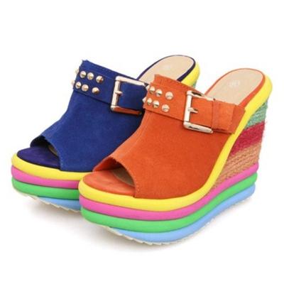 Damskie Buty 33-43 Duże Rozmiary Lato 2026 Modne Damskie Platformy Modne Kolorowe Koturny Szpilki Codzienne Imprezowe Rzymskie Sandały