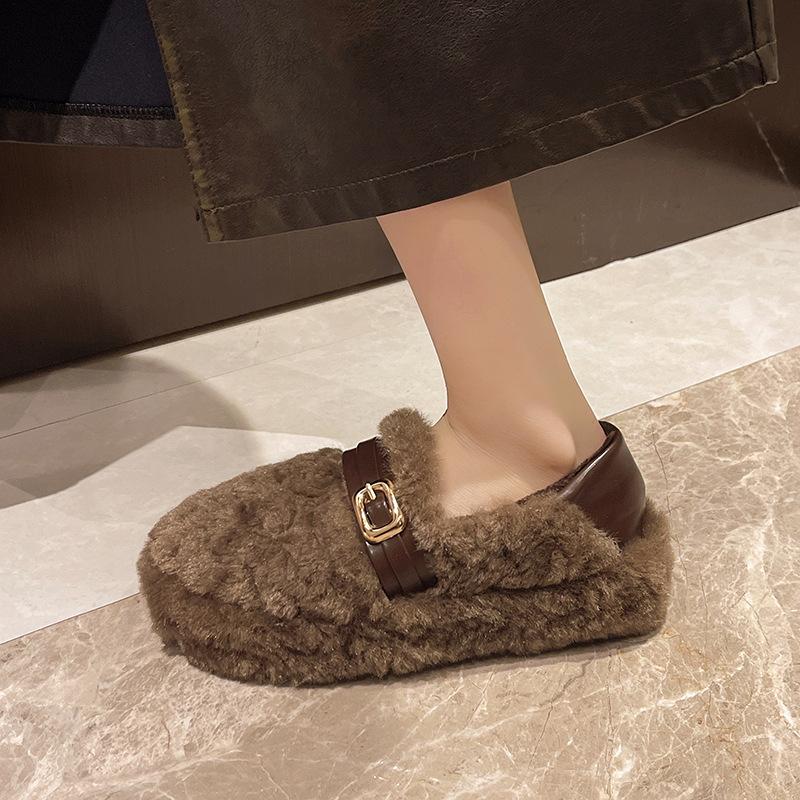 Thick-soled inner height-increasing fluffy shoes for women's outer wear 2025 new winter snow boots one-pedal evening shoes plush cotton shoes