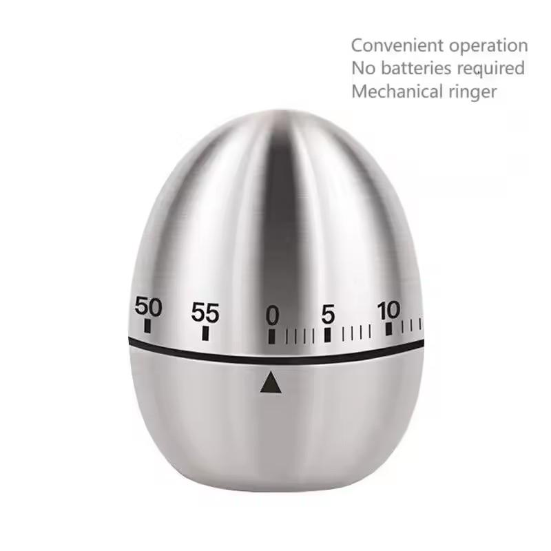 Stainless Steel Egg/Apple Shaped Manual Mechanical Kitchen Timer (battery Free) Countdown Cooking Tool with Loud Sound Reminder