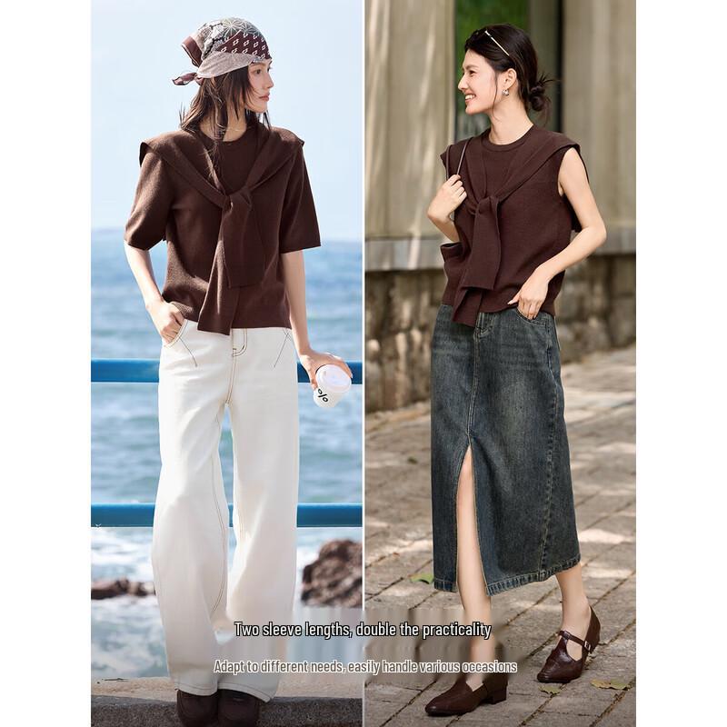 XWI Women's Wool-Blend Lyocell Two-Piece Knitted Shawl Top