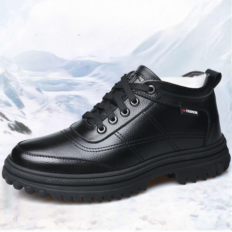 Cotton Shoes High-top Plus Velvet Thickened Warm Men's Shoes Fur-in-one Snow Boots All-match Casual Leather Shoes