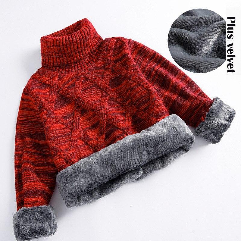 Winter Boy Kids Thick Knitted Bottoming Shirts Solid High Collar Pullover Sweater Baby Boys Sport Clothes