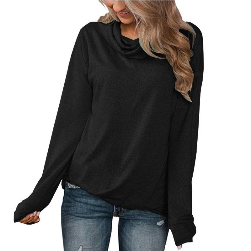 Women's Wear 's New  Autumn Solid Color Pullover Pile Neck Long Sleeve T-Shirt Loose Casual Thin