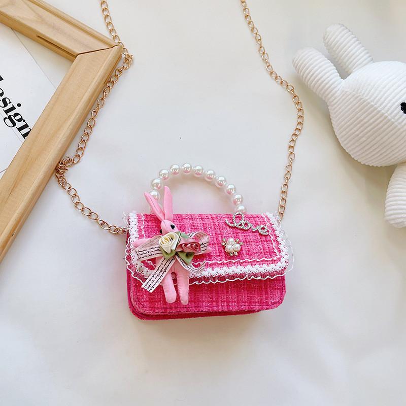 

Kids Cute Animal Canvas Shoulder Bag With Breathable Material And Shock Absorption For Daily Travel Pink Rabbit Rose