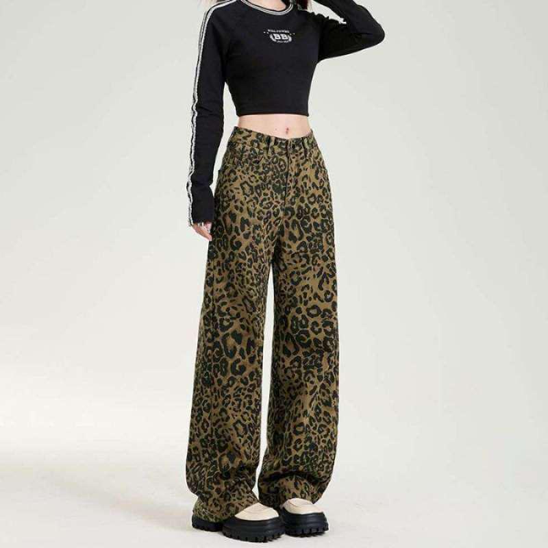 

Women s High Waist Wide Leg Jeans - Spring/Autumn Collection, Loose-Fit, Floor-Length, American Design 2XL цветной печати леопарда
