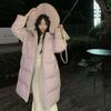 Fox fur collar long down jacket women's winter sweet big buckle pockets thickened over the knee white duck down jacket tide