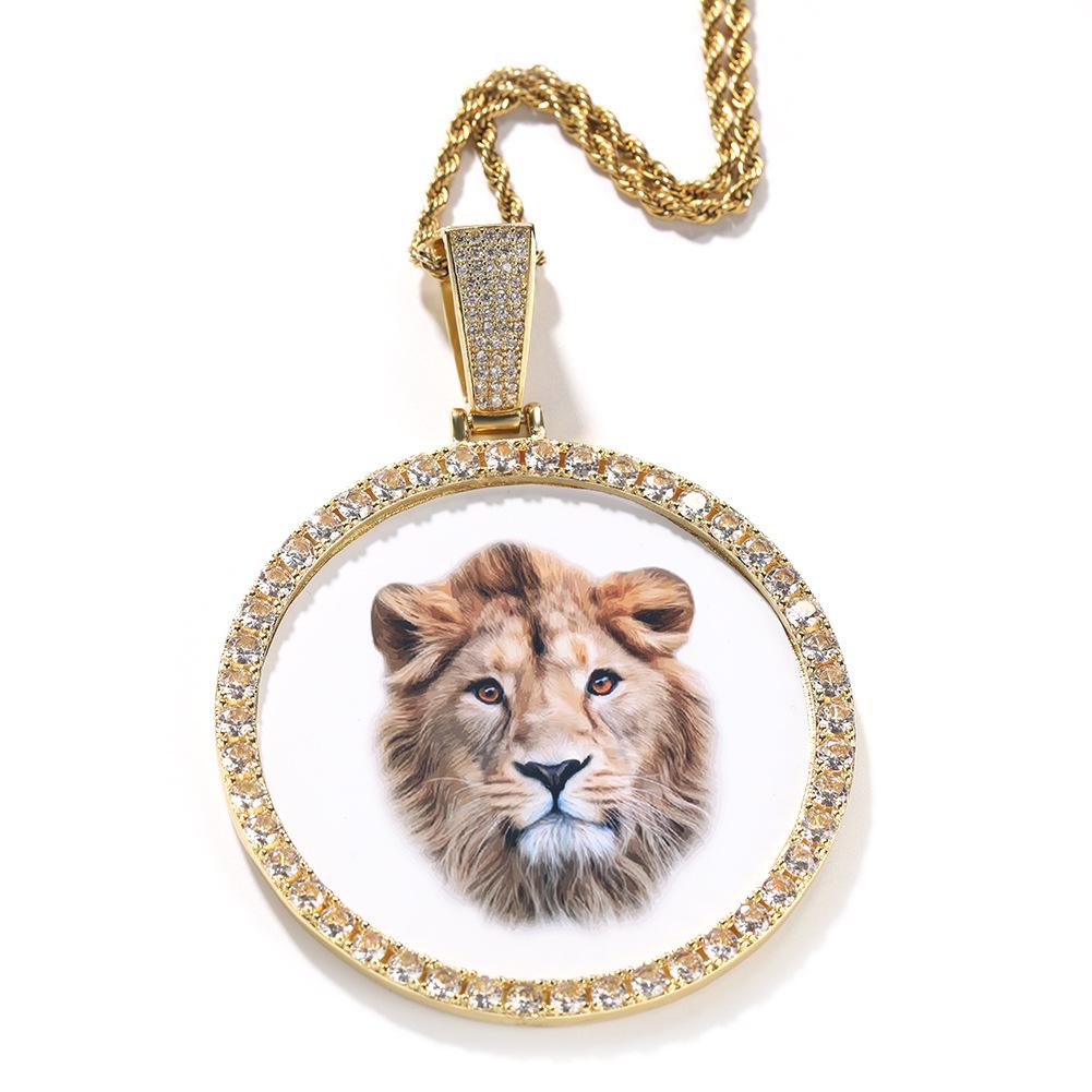 European & American Hip Hop XL Round Photo Pendant Necklace In Gold, Silver, or Rose Gold