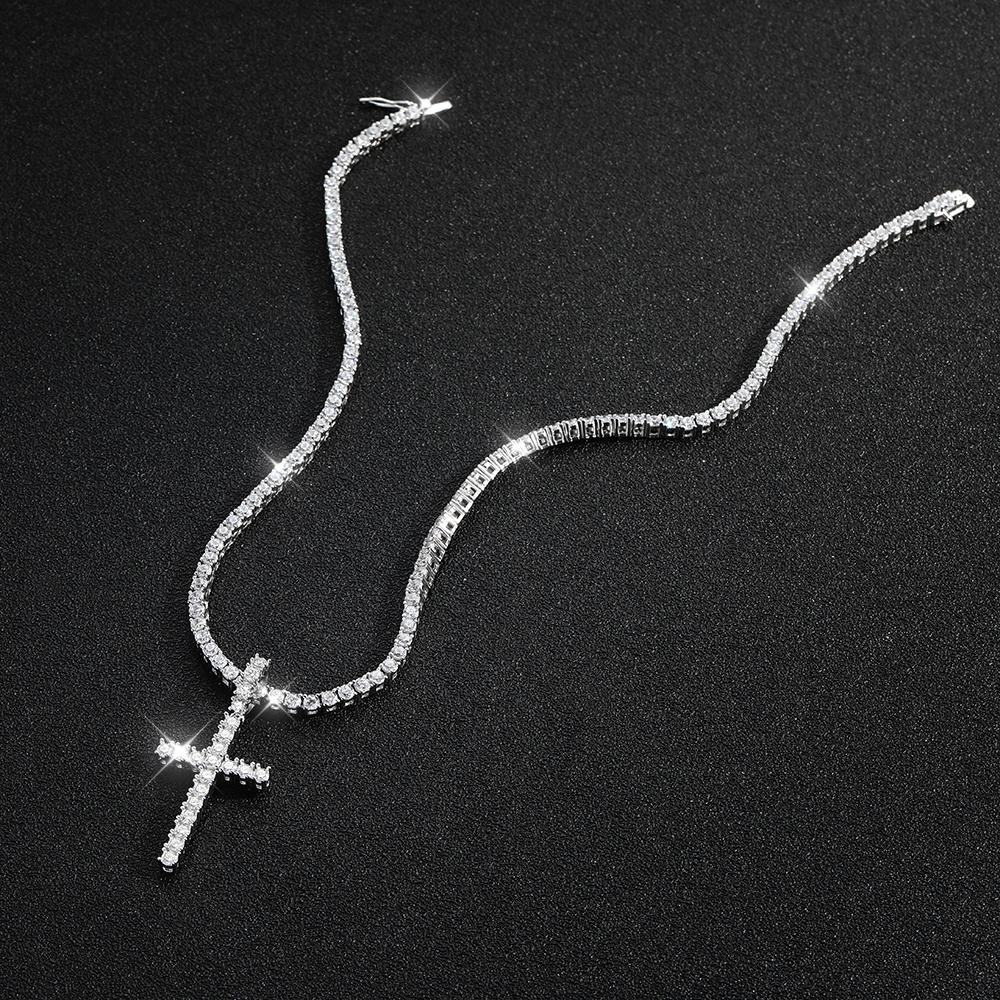 Full Moissanite Tennis Necklace with Pendant 925 Sterling Sliver Plated 18k Chain for Man Sparkling HipHop Party Jewely