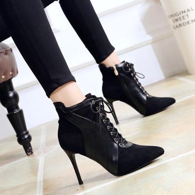 Short Boots 2024 Winter New Korean Fashion  Boots Ankle Boot Pointed High Heels Stiletto Wild Lace-up Women's Boots Hjm8