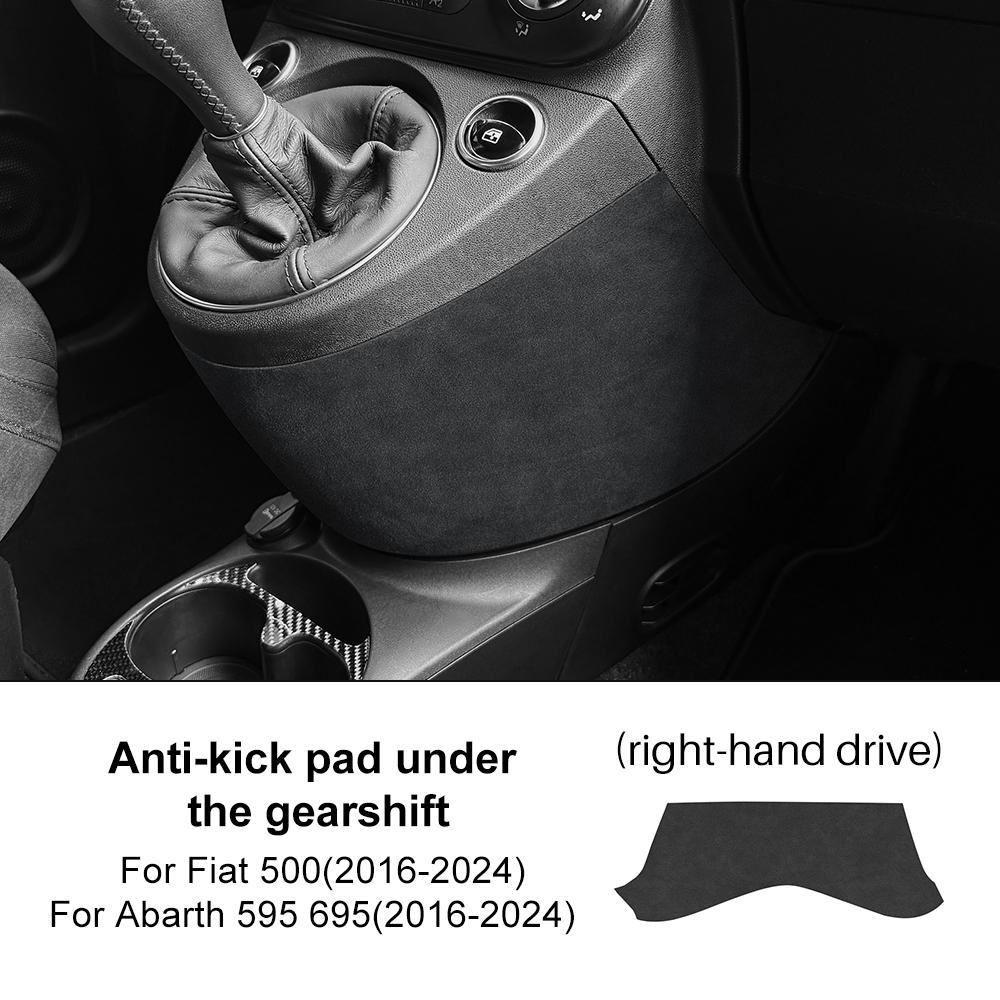 Oberer Wildleder-Aufkleber für Fiat 500 Abarth 595/695 2016-2025 LHD RHD Auto Anti-Kick-Pad unter dem Schalthebel Innenverkleidungszubehör