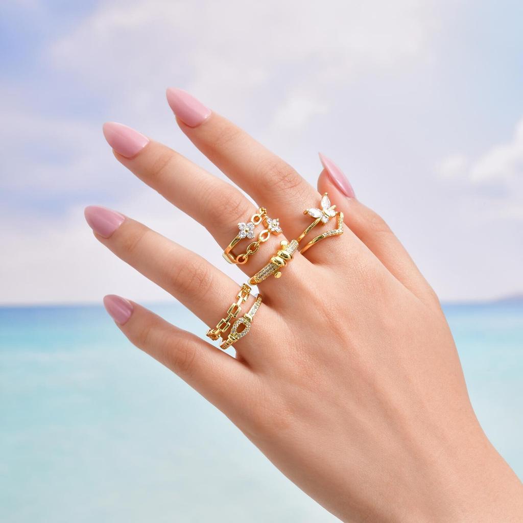 Adjustable Statement Zirconia Ring for Women, Open Ring Jewelry Daily Work Accessories