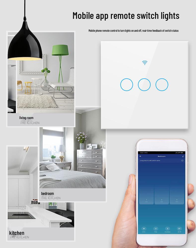 Chytrý dotykový spínač WiFi & RF433 s evropskými a britskými standardy - Kompatibilní se Smart Life/Tuya