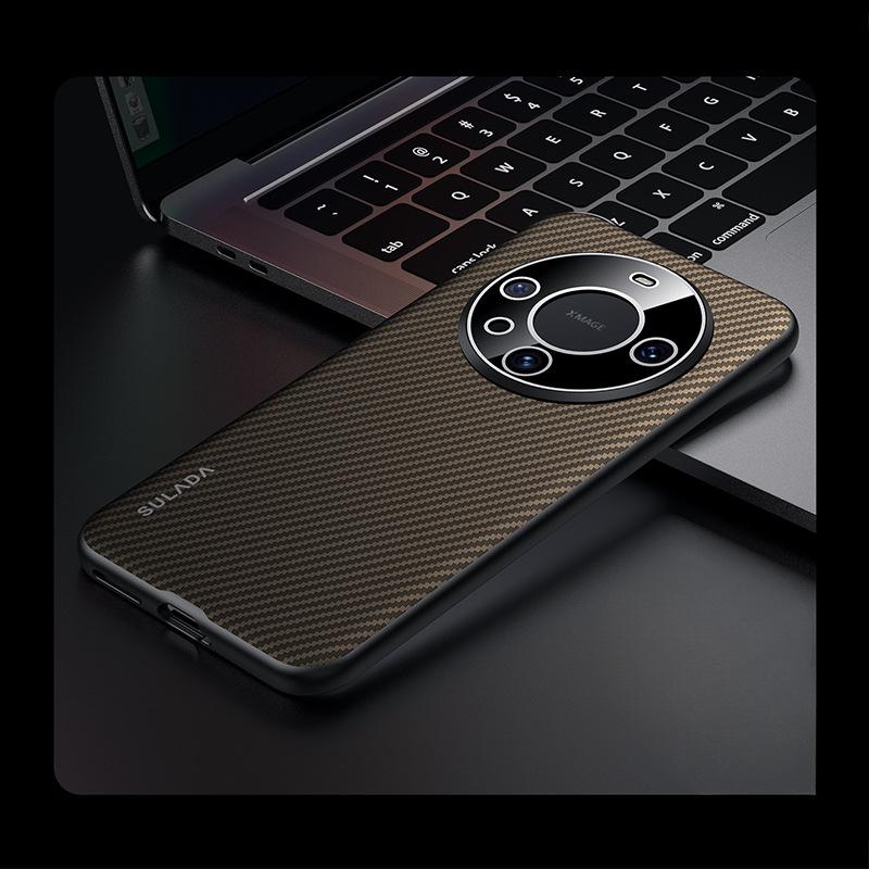 Huawei Mate60pro Phone Case All-inclusive Anti-drop HUAWEI Carbon Fiber Textured Magnetic M60 Light Luxury Leather Case