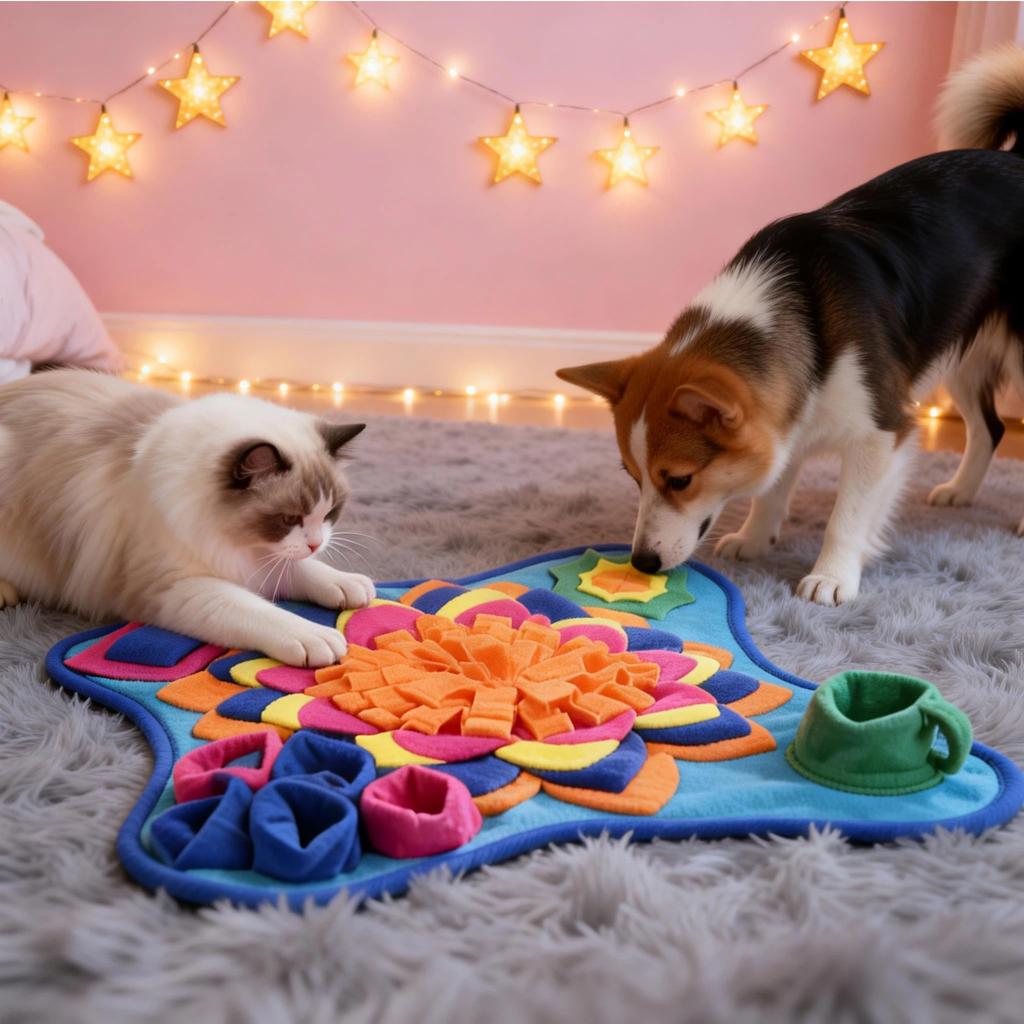 Pet Snuffle Mat for Dogs Cats, Interactive Foraging Feeding Mat, Non‑Slip Colorful Flower Shape Nosework Training Toy, Stress Re