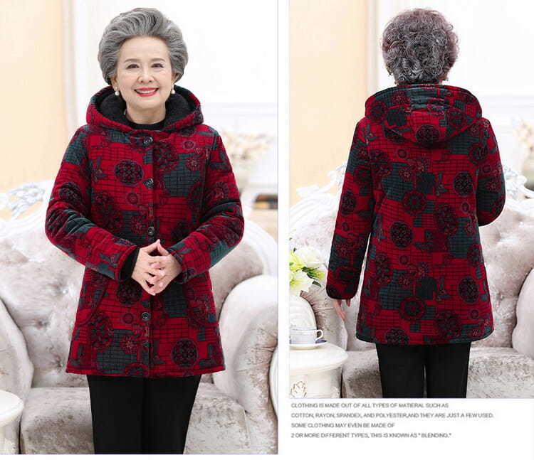 Elderly Women's Cotton-Padded Winter Jacket - Thickened Velvet Coat for 70-Year-Olds