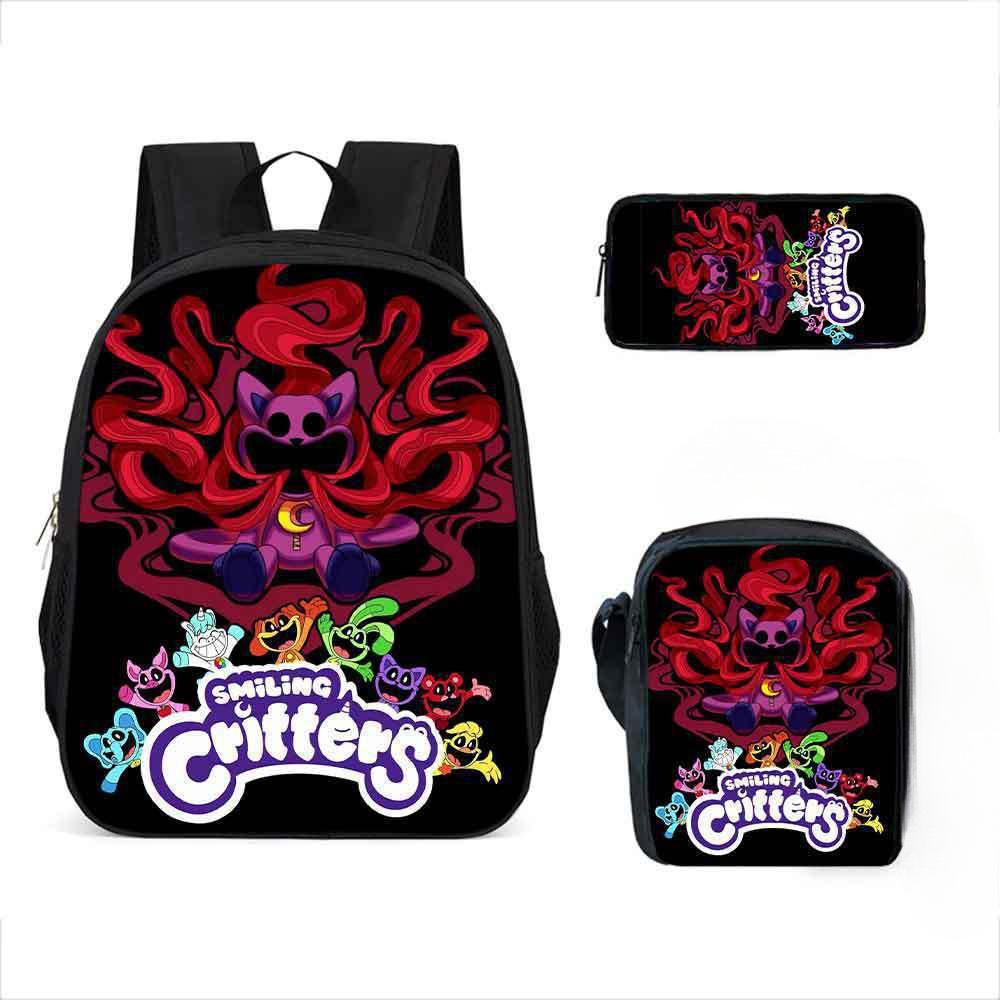 Lachende Critters Schultasche Dreiteiliges Set Cartoon Rucksack Umhängetasche Federmäppchen Lachende Critters