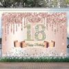 2D Flat Rose Gold Glitter & Diamond 18th Birthday Photo Booth Background
