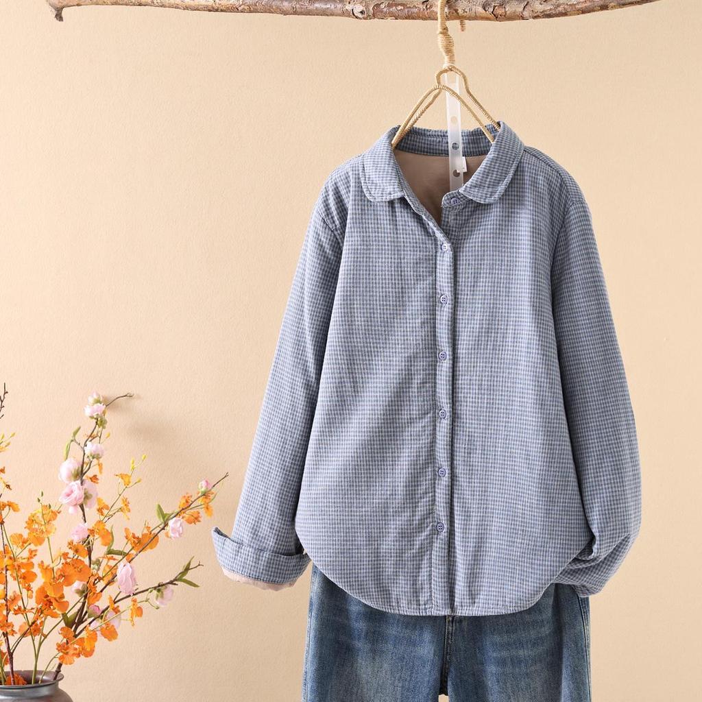 Women's Stylish Plaid Quilted Shirt Jacket with Cotton Padding - 2025 Autumn/Winter Collection, Warm Casual Top (Style 86536)