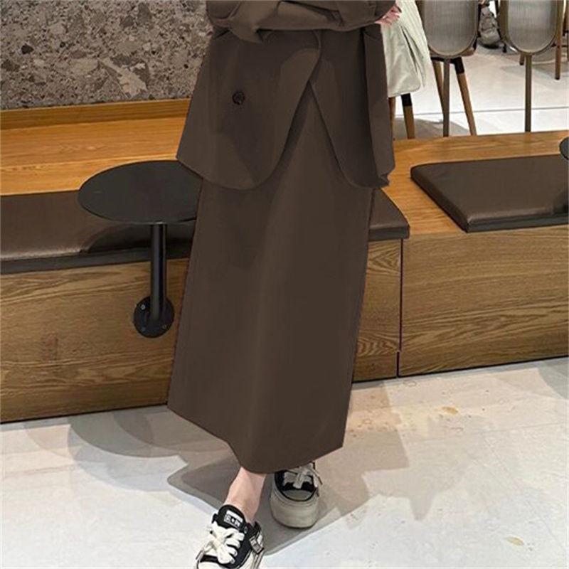 2025 Autumn Fresh Elegant Two-Piece: Slimming Jacket & Midi Skirt Suit