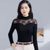 Damen Vielseitiges Spitzen-Patchwork Stretch-Baumwoll Langarm-Top