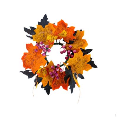 Candle Ring Wreath for Halloween with Autumn Leaves Centerpiece