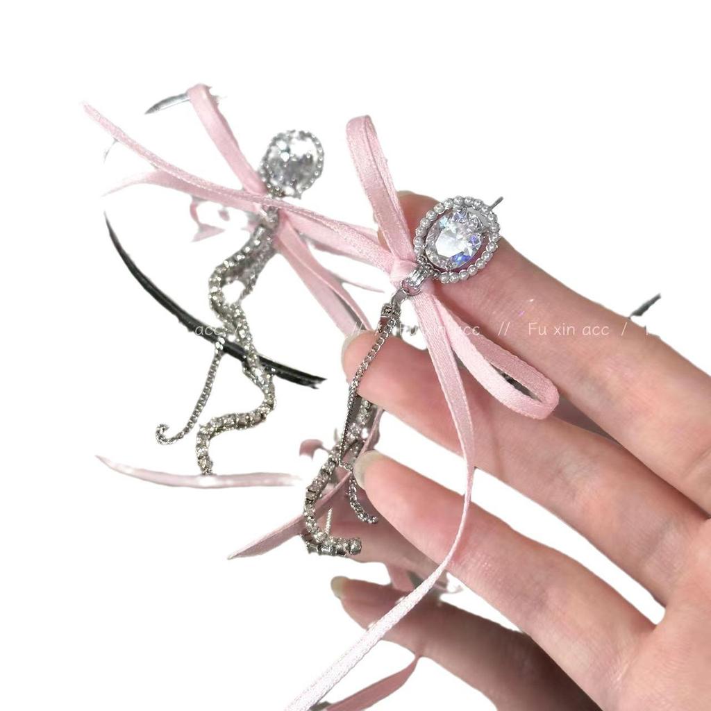 Pink Ribbon Bow Tassel Earrings for Women - Elegant and Stylish Ballet-Inspired Long Earrings for Girlfriends and Students