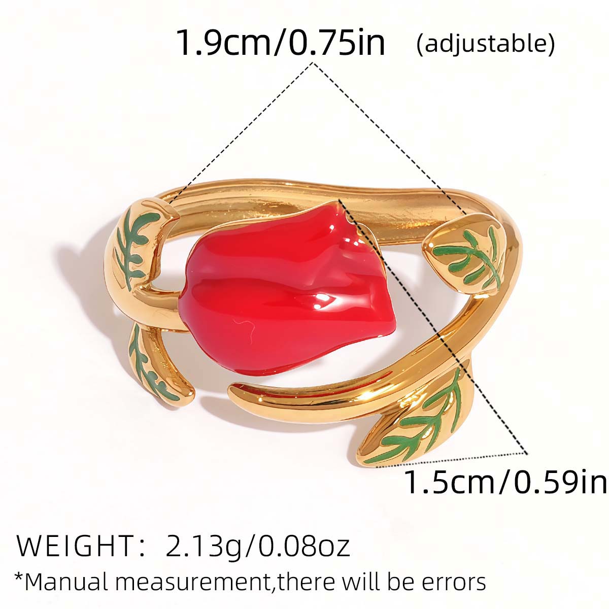

Retro Red Rose Flower Rings For Women Vintage Drip Oil Open Adjustable Finger Rings Party Wedding Waterproof Zircon resizable