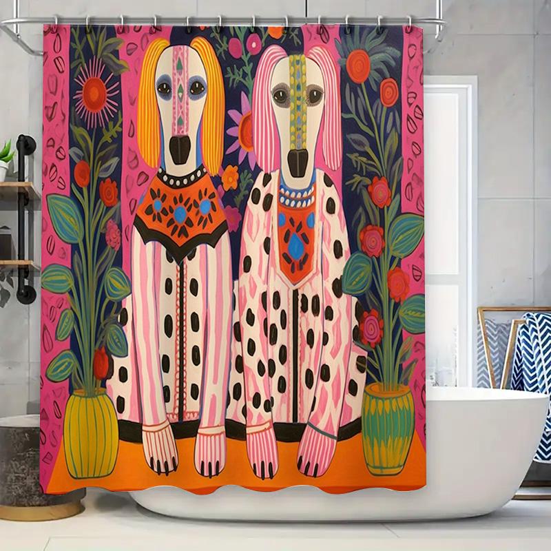 Vibrant Dogs Shower Curtain Set: Decorative Home Textile With Floral Patterns For Bathroom Multicolor Puppies Printed Shower Pan