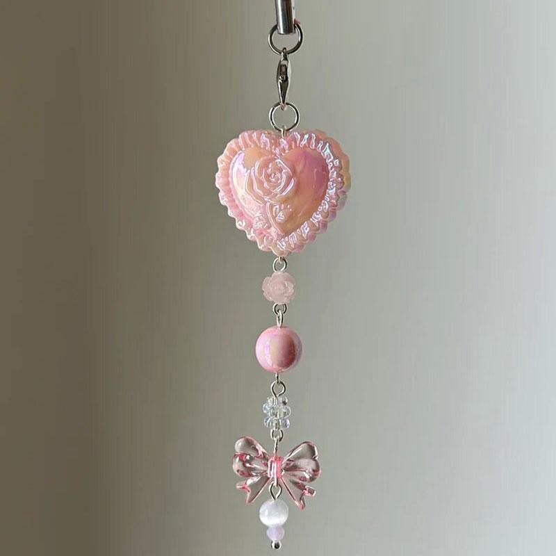 1PCS Pink Coquette Mobile Phone Pendant Beaded Rose Romantic Gift Creative Lolita Mobile Phone Charm