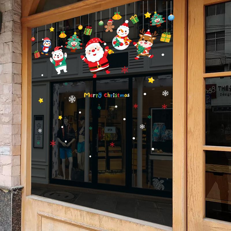 Snowman Christmas Tree Santa Claus Window Stickers Set Decoration Christmas